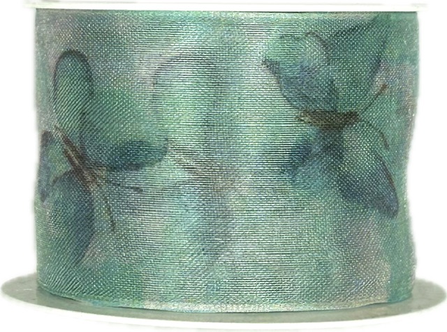 Stuha organzová BUTTERFLY DREAM tyrkysová 40mm x 2m (13,-Kč/m)
