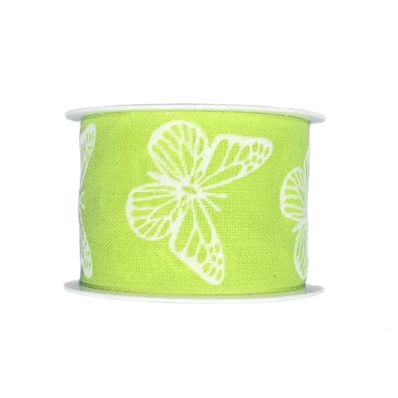 Stuha látková SWEET BUTTERFLY GREEN hráškově zelená 40mm x 2m (13,-Kč/m)