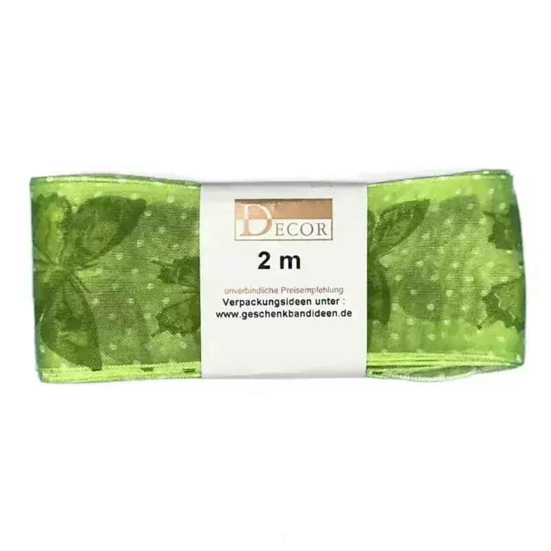 Stuha organzová skládaná BUTTERFLY zelená 40mm x 2m (8,50 Kč/m)