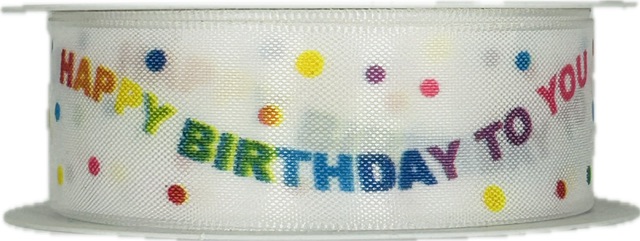 Stuha narozeninová Happy Birthday Rainbow Dots 25mm x 2m (12,-Kč/m)