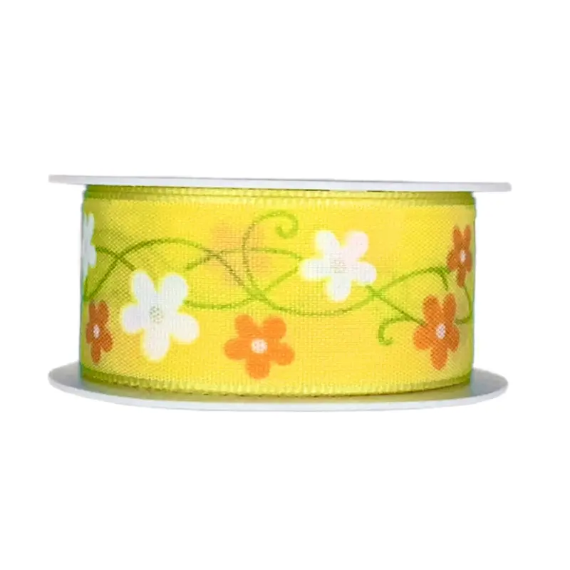 Stuha taftová SPRING MEADOW žlutá 25mm x 2m (10,-Kč/m)