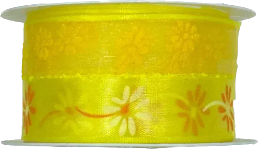 Stuha organzová FLOWER SEA žlutá 40mm x 2m (15,-Kč/m)