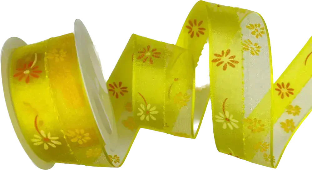 Stuha organzová FLOWER SEA žlutá 40mm x 2m (15,-Kč/m)