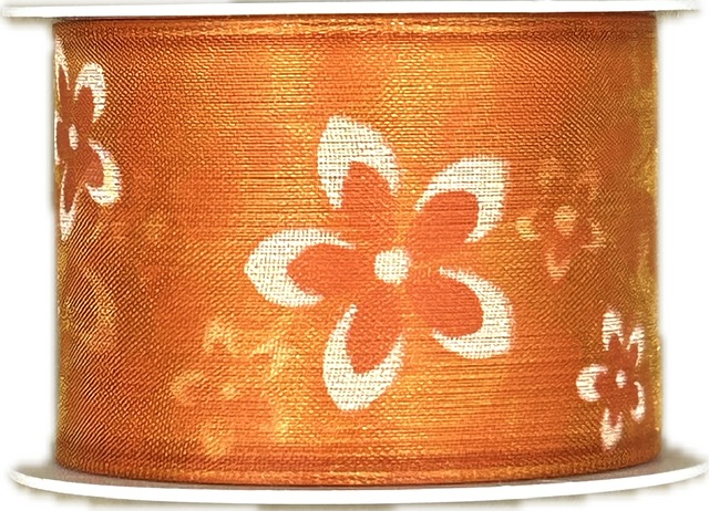 Stuha organzová FLOWER RAIN ORANGE oranžová 40mm x 2m (14,-Kč/m)