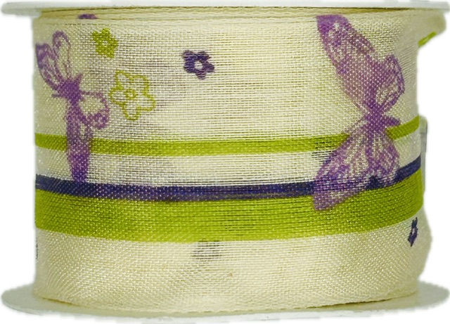 Stuha bavlněná LAVENDER BUTTERFLY světle zelená 40mm x 2m (13,-Kč/m)