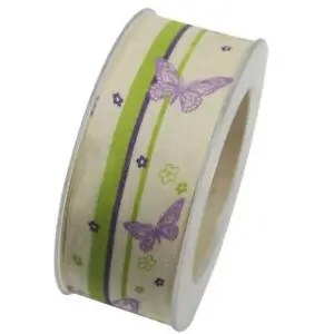 Stuha bavlněná LAVENDER BUTTERFLY světle zelená 40mm x 2m (13,-Kč/m)