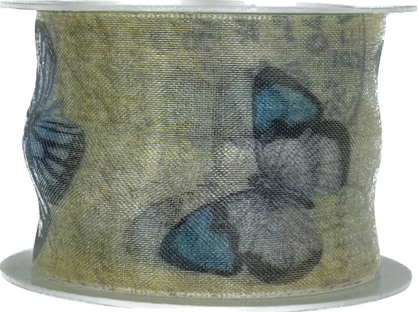 Stuha organzová WHISPER FLIGHT BLUE modrý motýl 40mm x 2m (14,-Kč/m)