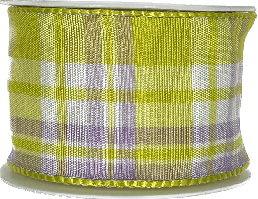 Saténová stuha CARACAS KARO světle zelená 40mm x 2m