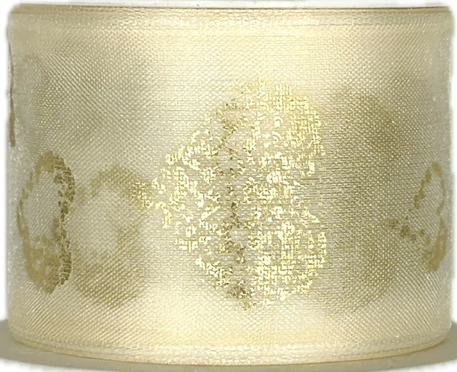 Stuha svatební organzová HEART OF GOLD CREAM krémová 40mm x 2m  (16,-Kč/m)