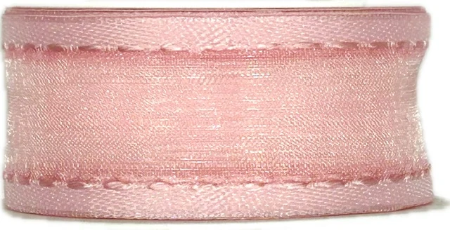 Stuha organzová CHAMPAGNER Soft Pink prošívaná růžová 25mm x  2m (12,-Kč/m)
