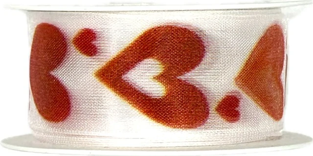 Taftová stuha I Love You – bílá s potiskem 25mm x 2m