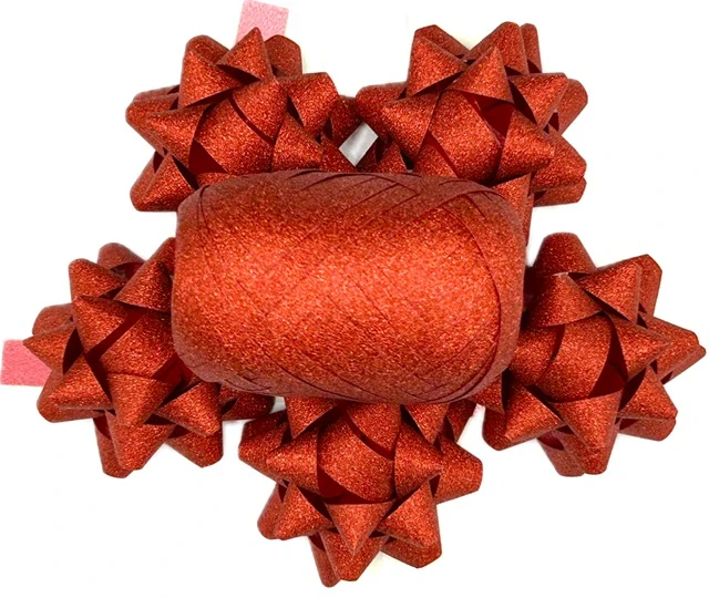 Rozeta dárková GLAMOUR červená glitrová 5cm