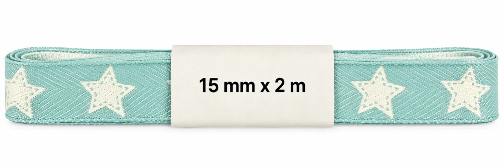 Vánoční stuha WHITE STAR LIGHT BLUE  pastelově modrá 15mm x 2m ( 2,50 Kč/m)