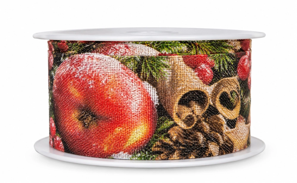 Stuha vánoční JABLKO A SKOŘICE taftová 40mm x 2m (14,-Kč/m)