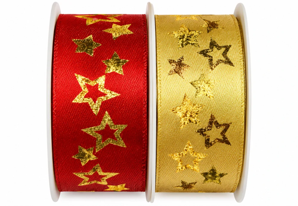Stuha vánoční saténová GLAMOUR STARS GOLD zlatá 25mm x 4m (7,-Kč/m)