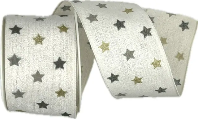 Stuha vánoční bavlněná LIGHT SPOTS bílá 40mm x 2m (13,-Kč/m)