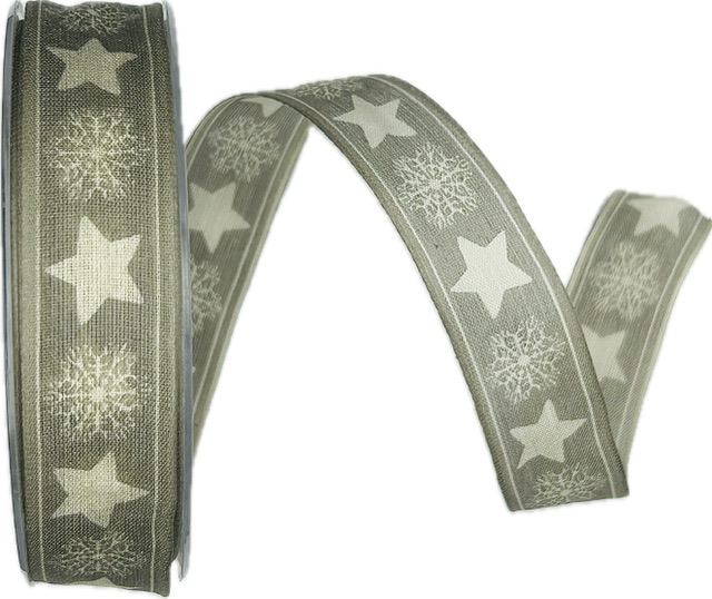 Vánoční stuha bavlněná GRANIT SNOWFLAKES 25mm x 20m (3,- Kč/m)