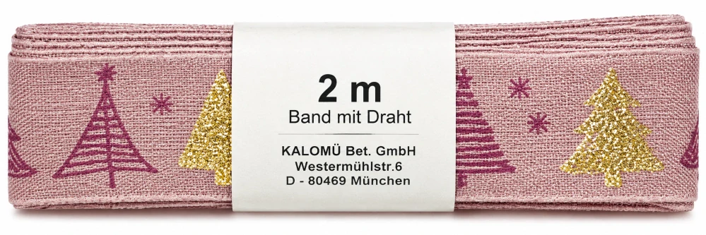 Vánoční stuha Stromky pastelově fialová 25mm x 2m (8,50 Kč/m)
