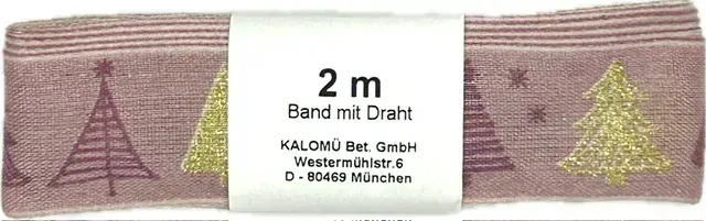 Vánoční stuha Stromky pastelově fialová 25mm x 2m (8,50 Kč/m)