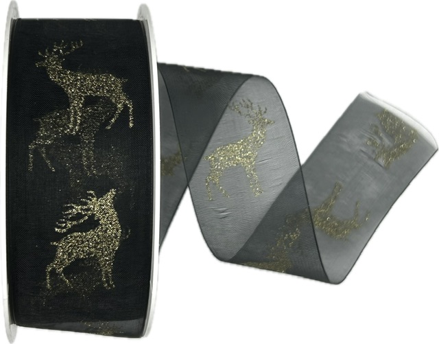 Vánoční stuha organzová ORGANDY DEER GOLD 40mm x 20m (10,-Kč/m)