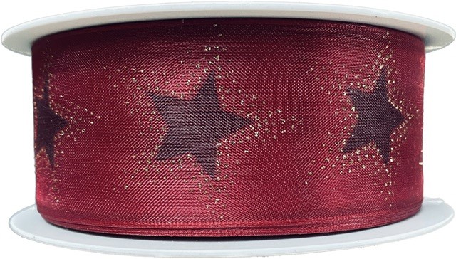 Vánoční stuha organzová ORGANDY STARDUST bordó 40mm x 20m A (9,-Kč/m)