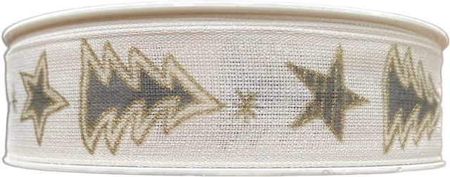 Stuha vánoční TREES & STARS bílá  25mm x 20m ( 10,50Kč/m)