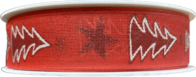 POSLEDNÍ KUSY! Stuha vánoční TREES & STARS červená 25mm x 20m ( 5,-Kč/m)