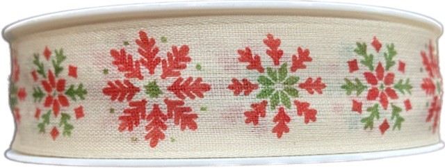 Stuha vánoční CHRISTMAS SNOWFLAKES  25mm x 20m ( 11,-Kč/m)