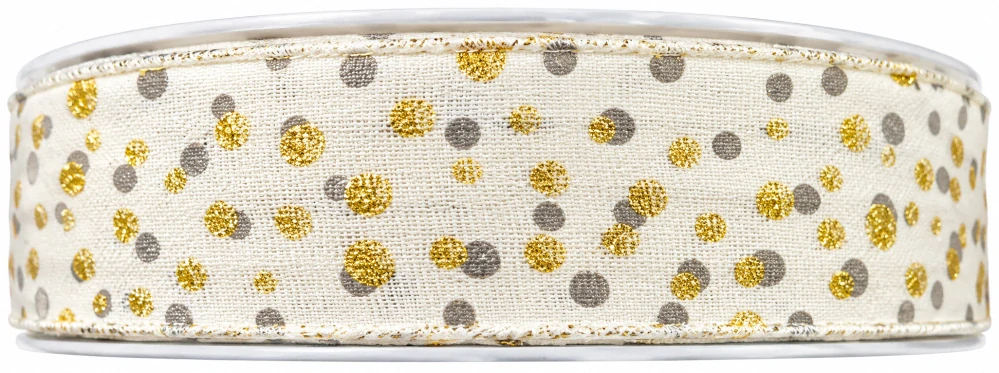 Stuha vánoční STARDUST bílá se zlatými třpytivými puntíky 25mm x 20m