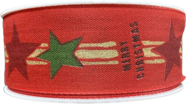 Stuha vánoční STAR CHAIN RED 40mm x 20m (10,50Kč/m)