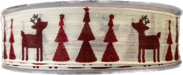 Stuha vánoční SANTA'S GARDEN CREME 25mm x 20m (9,-Kč/m)