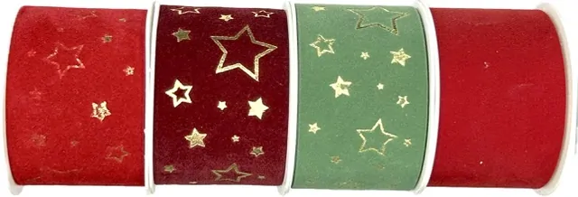 Stuha vánoční sametová VELUTTO STARS BURGUNDY bordó 40mm x 2m (14,-Kč/m)
