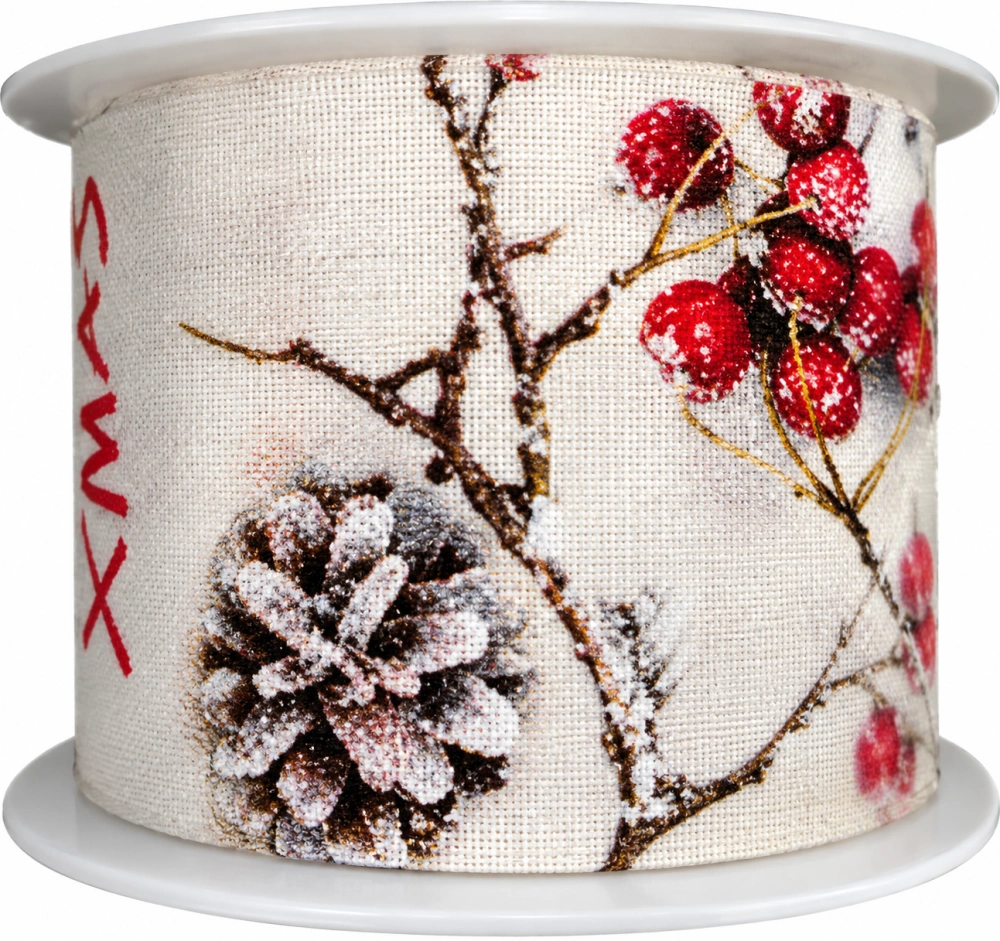 Stuha vánoční bílá FROZEN FRUITS bílá 40mm x 2m 