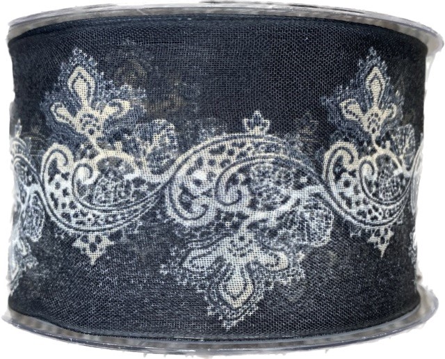 Stuha organzová BLACK POETRY černá s potiskem 60mm x 15m A (10,-Kč/m)