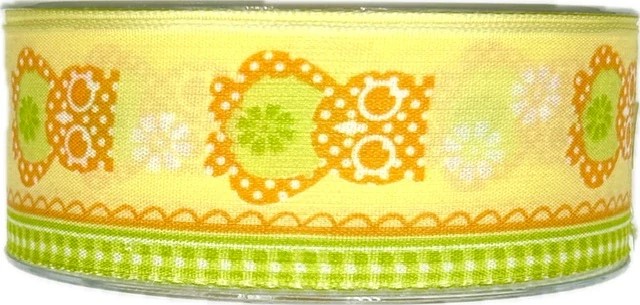 Stuha bavlněná dětská FUNNY OWL YELLOW žlutá 40mm x 20m A (4,90Kč/m)