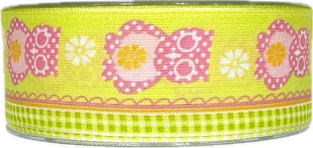 Stuha bavlněná dětská FUNNY OWL PINK zelená 40mm x 20m A (9,-Kč/m)