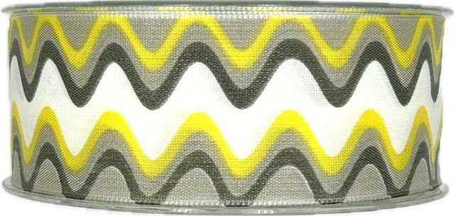 Taftová stuha RAINBOW WAVES šedo-žlutá 40mm x 20m