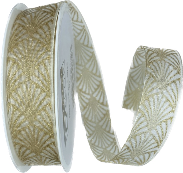 Stuha vánoční organzová GLAMOUR FESTIVAL LIGHT GOLD 25mm x 20m (9,- Kč/m) 