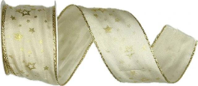 Stuha vánoční saténová NOBLESSE CREAM krémová 40mm x 2m (14,-Kč/m)