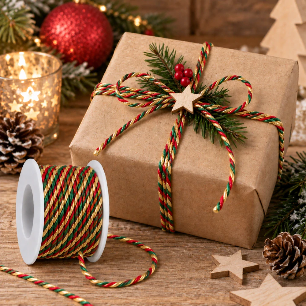 Festive Twist Trio 3 mm – Kroucený tříbarevný provázek 3mm x 5m (5,- Kč/m)