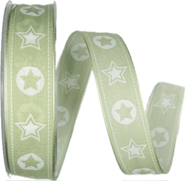POSLEDNÍ KUS! Vánoční bavlněná stuha STARS pastelově zelená 15mm x 20m (3,-Kč/m)