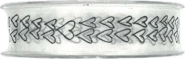 Taftová stuha Heart & Heart – bílá, průsvitná 25mm x 20m