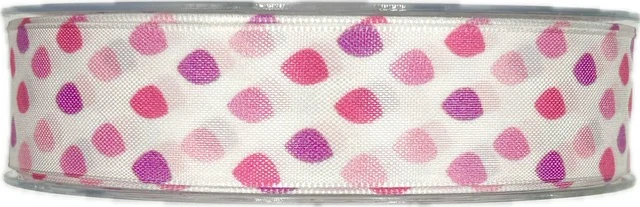 VALETTA PINK – taftová stuha bílá s puntíky 25mm × 20m