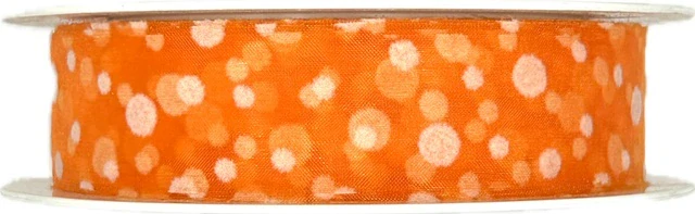 Stuha organzová SPOTS transparentní, oranžová 25mm x 20m (7,-Kč/m)