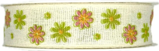 Stuha látková jarní  FIORI DI PRIMAVERA BIANCO bílá A 25mm x 20m (7,-Kč/m)