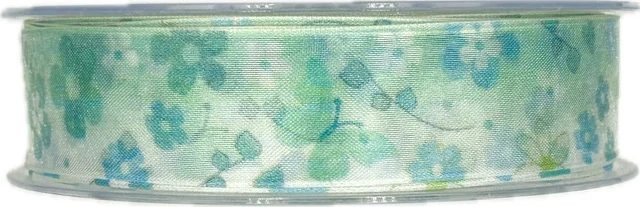 Stuha taftová FLOWER BREEZE tyrkysová transparentní 25mm x 20m (7,-Kč/m)