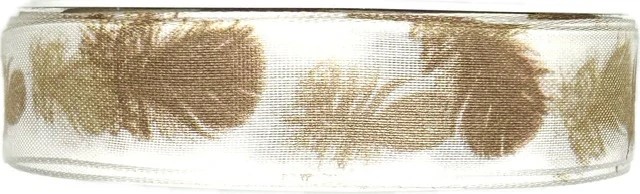 Stuha bavlněná FEATHER potisk peříčka A 25mm x 20m (7,-Kč/m)