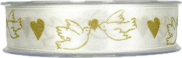 Saténová stuha Wedding Birds – bílá 25mm x 20m