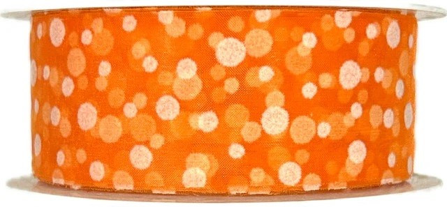 Stuha organzová SPOTS ORANGE transparentní, oranžová A 40mm x 20m (9,-Kč/m)