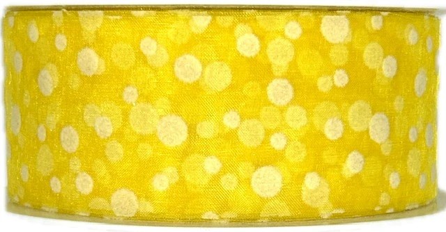 Stuha organzová SPOTS YELLOW transparentní, žlutá A 40mm x 20m (9,-Kč/m)